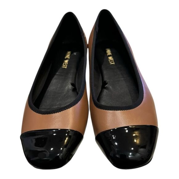 New Nine West Teland Women's Captoe Tan Black Ballet Flats 7 - Picture 4 of 7